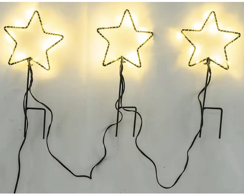 Tři svítící hvězdicové zahradní kolíky s kabelovým připojením