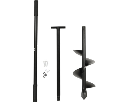 Zemní vrták s rukojetí, vrtací hlavou a upevňovacím materiálem