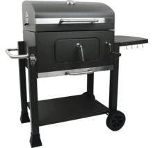 Gril na dřevěné uhlí s úložnými plochami a kolečky