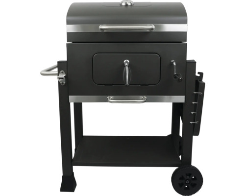 Gril na dřevěné uhlí s víkem, dvířky a úložným prostorem