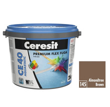 Ceresit Premium Flex spárovací hmota CE 40 Aquastatic v kbelíku s barevným vzorkem Mandlově hnědá