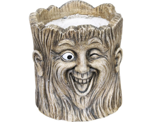 Květináč ve tvaru stromového obličeje s usměvavým výrazem