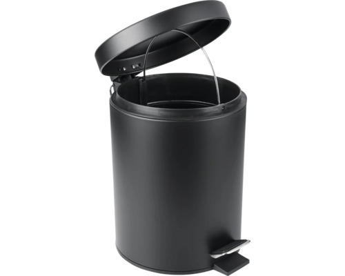 Otevřený, kulatý, černý odpadkový koš s pedálem