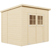 Dřevěný zahradní domek s dvoukřídlými dveřmi a oknem