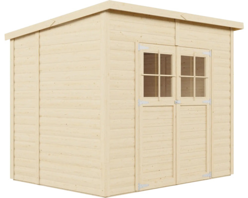 Dřevěný zahradní domek s dvoukřídlými dveřmi a oknem