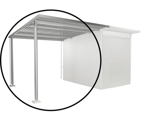 Kovový přístřešek pro auto s ocelovými podpěrami a střechou