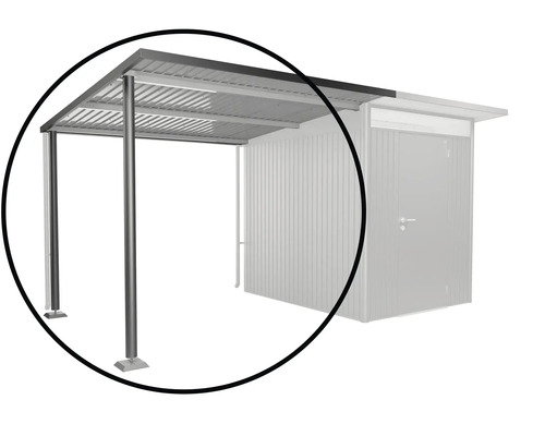 Přístřešek s kovovými sloupky a střechou