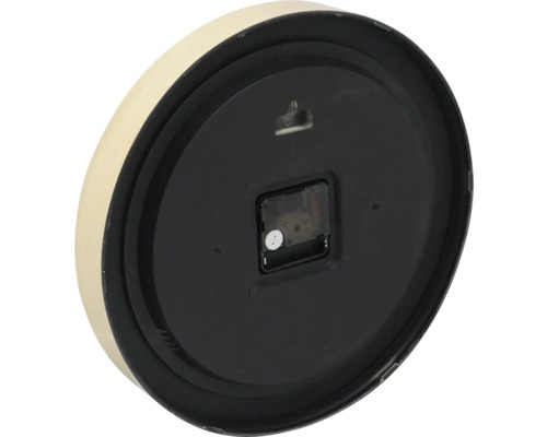 Zadní strana nástěnných hodin s hodinovým strojkem a závěsným zařízením