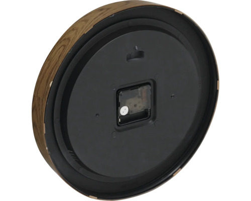 Zadní strana nástěnných hodin s dřevěným rámem a hodinovým strojkem