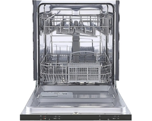 Otevřená myčka s koši na nádobí a příbory