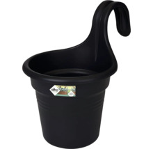 Černý plastový závěsný květináč s hákem pro upevnění