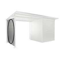 Kůlna na nářadí s boční stěnou pro uložení zahradního nářadí a nástrojů