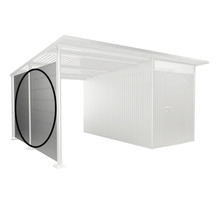 Kovový zahradní domek s boční přístavbou