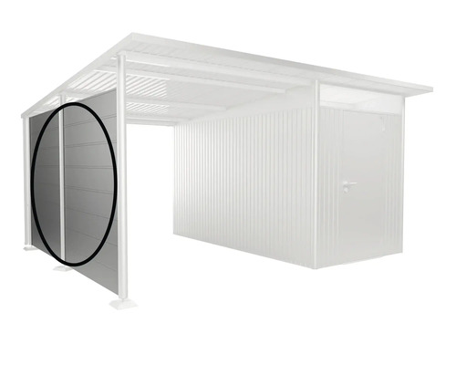Kovový zahradní domek s boční přístavbou