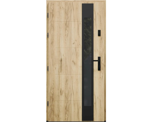 Vchodové dveře se skleněnou vložkou a dřevěnou strukturou