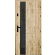 Dřevěné dveře se skleněnou vložkou a kováním