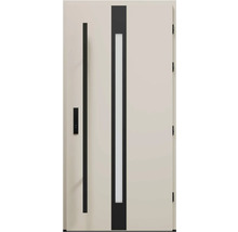 Moderní vchodové dveře se skleněnou vložkou a rovnou rukojetí