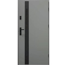 Šedé vchodové dveře s klikou a zámkem