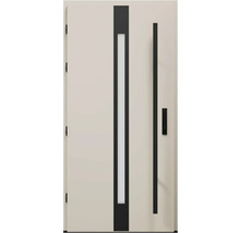 Moderní vchodové dveře se skleněnou vložkou a tyčovým madlem