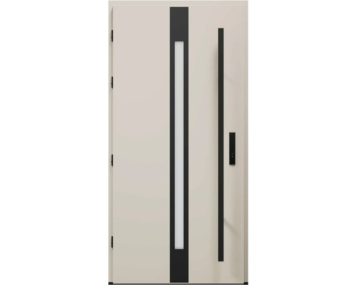 Moderní vchodové dveře se skleněnou vložkou a tyčovým madlem