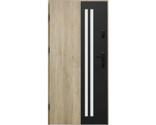 Vchodové dveře s dřevěným efektem a dvěma skleněnými panely