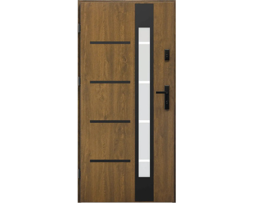 Vchodové dveře Jaspis S68 ořech 90 L otevírání dovnitř Dřevěné venkovní dveře se skleněnou vložkou a klikou