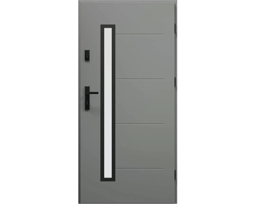 Šedé vchodové dveře s prosklenou částí