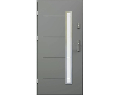 Vchodové dveře Stib antracit 80 L otevírání dovnitř Šedé vchodové dveře s vodorovnými liniemi a skleněnou vložkou