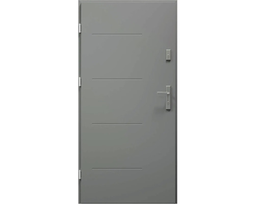 Vchodové dveře Topaz antracit 80 L otevírání dovnitř Šedé vchodové dveře s vodorovnými ozdobnými liniemi, klikou a zámkem