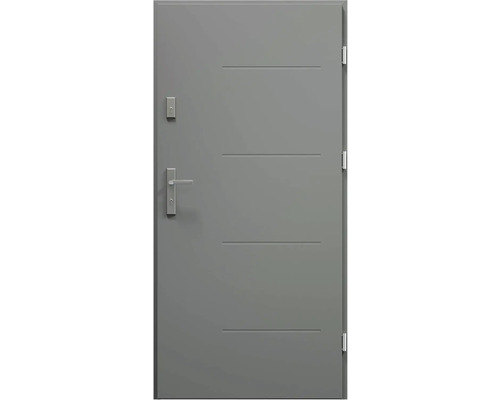 Vchodové dveře Topaz antracit 80 P otevírání dovnitř Šedé vchodové dveře s vodorovnými drážkami a klikou