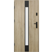 Dřevěné dveře se skleněným prvkem a klikou