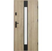 Dřevěné dveře se skleněnou vložkou a černým rámem