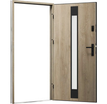 Otevřené vchodové dveře se skleněnou vložkou a rámem