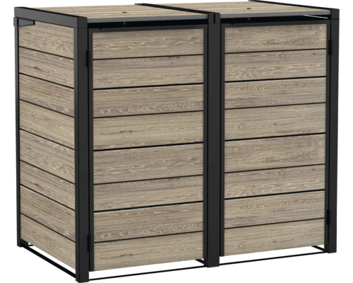 Dvojitý box na popelnice z kovu a dřeva