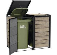 Dvojitý box na popelnice s dřevěným obložením a otevřenou popelnicí o objemu 240 litrů