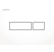 Logo Laufen a schematický nákres ovládacího tlačítka WC
