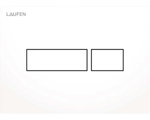 Logo Laufen a schematický nákres ovládacího tlačítka WC