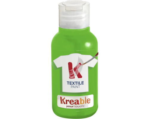 Barva na textil zelená 100 ml Textilní barva Kreable v zelené plastové lahvi s bílým víčkem