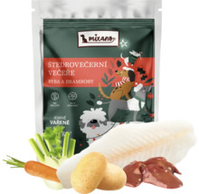 Krmivo pro psy Mixano s rybami a bramborami v balení s ilustracemi psů