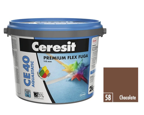 Ceresit Premium Flex Fuga CE 40 Aquastatic v kbelíku s barevným vzorkem čokoláda