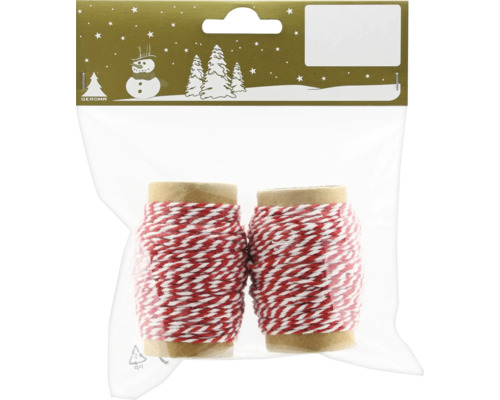 Provázek na cívce 10 m červeno-bílý 2 ks Dvě role červeno-bílé ozdobné stuhy v balení