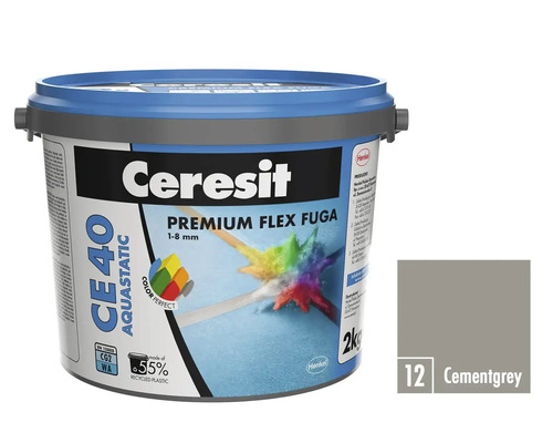 Spárovací hmota CERESIT CE 40 Aquastatic 2 kg 12 cementgrey Ceresit CE 40 Aquastatic Premium Flex spárovací hmota 1-8 mm v kbelíku s barevnou kartou cementově šedá