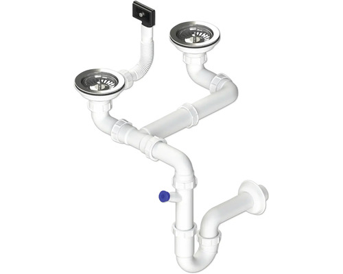 Dvousifon 3 1/2" pro nerezové dřezy SPNS3D Umyvadlový sifon pro dvojitý dřez s přípojkou spotřebiče