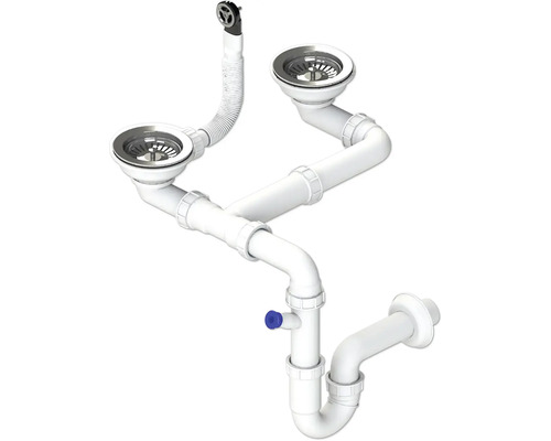 Dřezová odpadní souprava pro dvojitý dřez s přípojkou spotřebiče