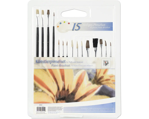 Sada 15 uměleckých štětců pro profesionály a amatéry s dřevěnými držadly a přírodními štětinami