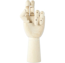 Dřevěná kloubová ruka ukazující znak vítězství