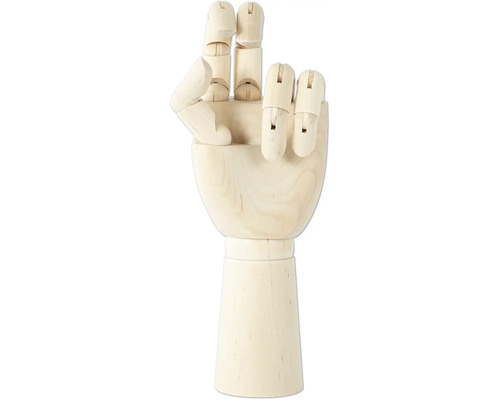 Dřevěná kloubová ruka 30 cm Dřevěná kloubová ruka ukazující znak vítězství