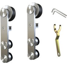 Dva kovové posuvné dveřní kování s příslušenstvím