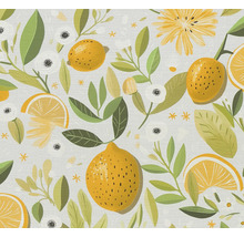 Ilustrace s citrony, květy a listy