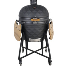 Keramický gril na kolečkách se dvěma dřevěnými policemi